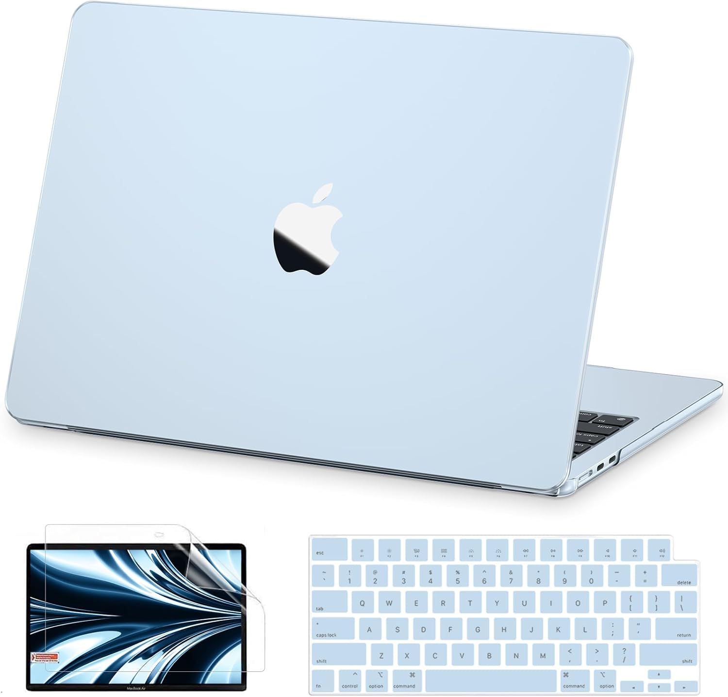 AKIT Compatible with MacBook Air 15 Inch Case 2025 2024 2023 M4 M3 M2 A3241 A3114 A2941, [Ultra-Thin] [Official Color Match] Hard Case+Screen Protector+Keyboard Cover for Mac Air 15 Inch,Sky Blue