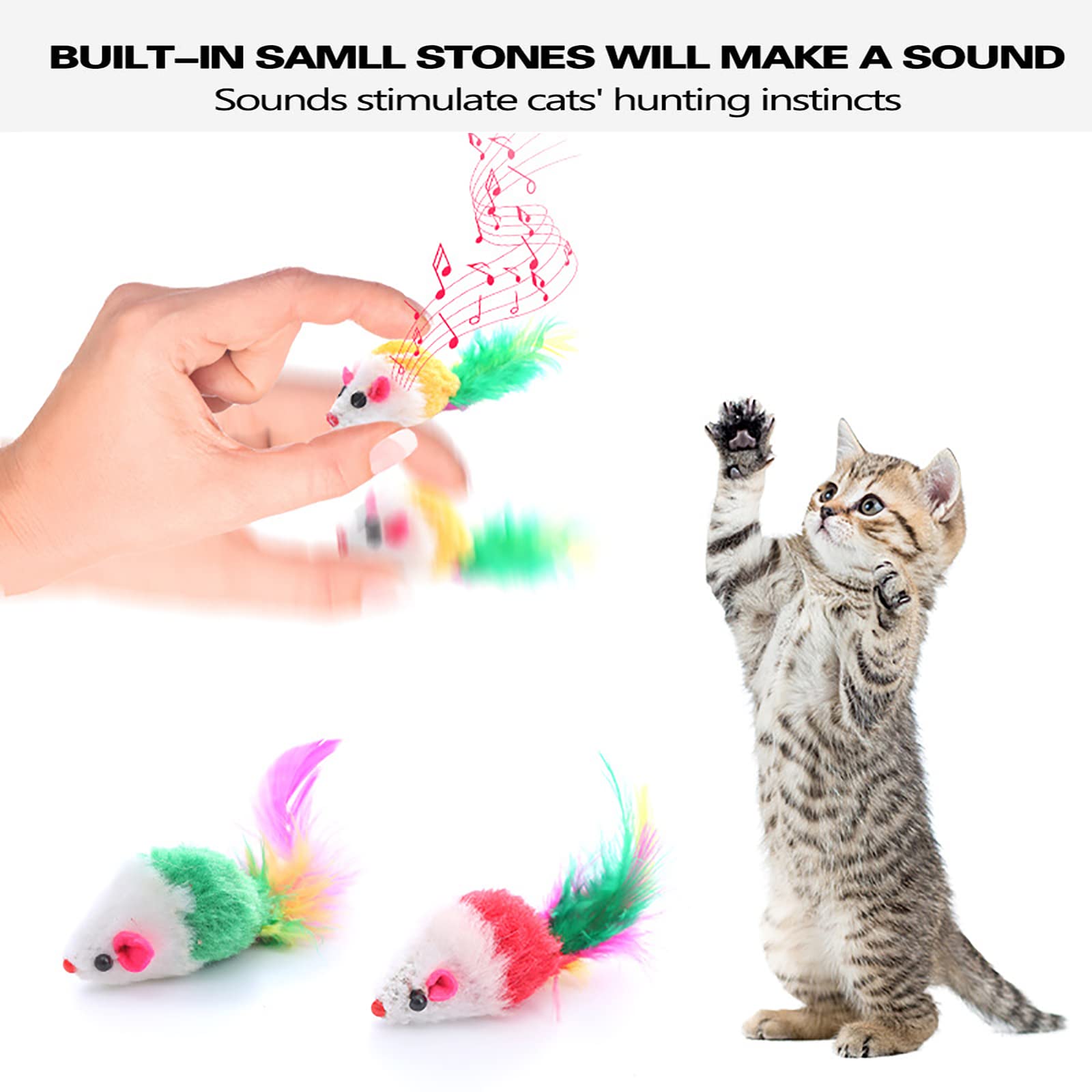 AngelReally 10er Pack Katzenmäuse - Flauschiges Spielzeug Mit Rassel Und Federn