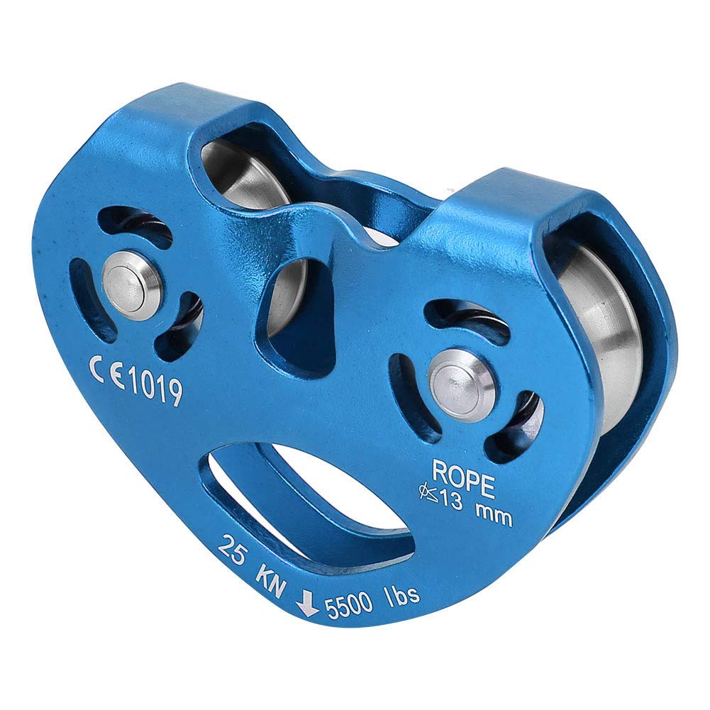 MAGT Polea de Escalada 30KN Polea Doble Zip Line Rescue Cable Trolley Equipo para Escalada en Roca Al Aire Libre Polea Escalada Polea Doble(Color : Azul)