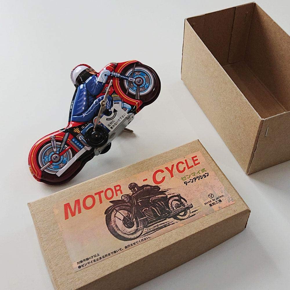 ブリキおもちゃバイクゼンマイ式ターンアクション日本製