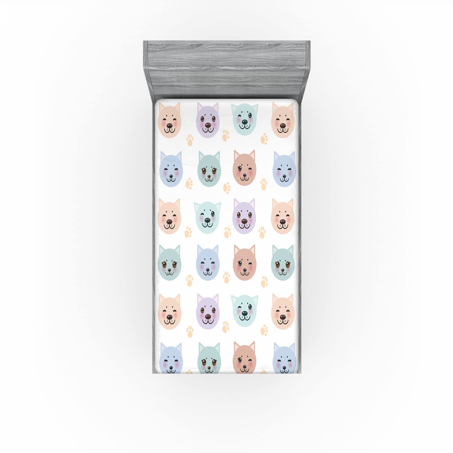 Ambesonne Cartoon 2 Pack Fitted Sheet, Smiling Cat Muzzle, Bed Cover All-Round Elastic Deep Pockets 2 Pieces, Package Contains 2 Twin XL Size Fitted Sheets, Teal White