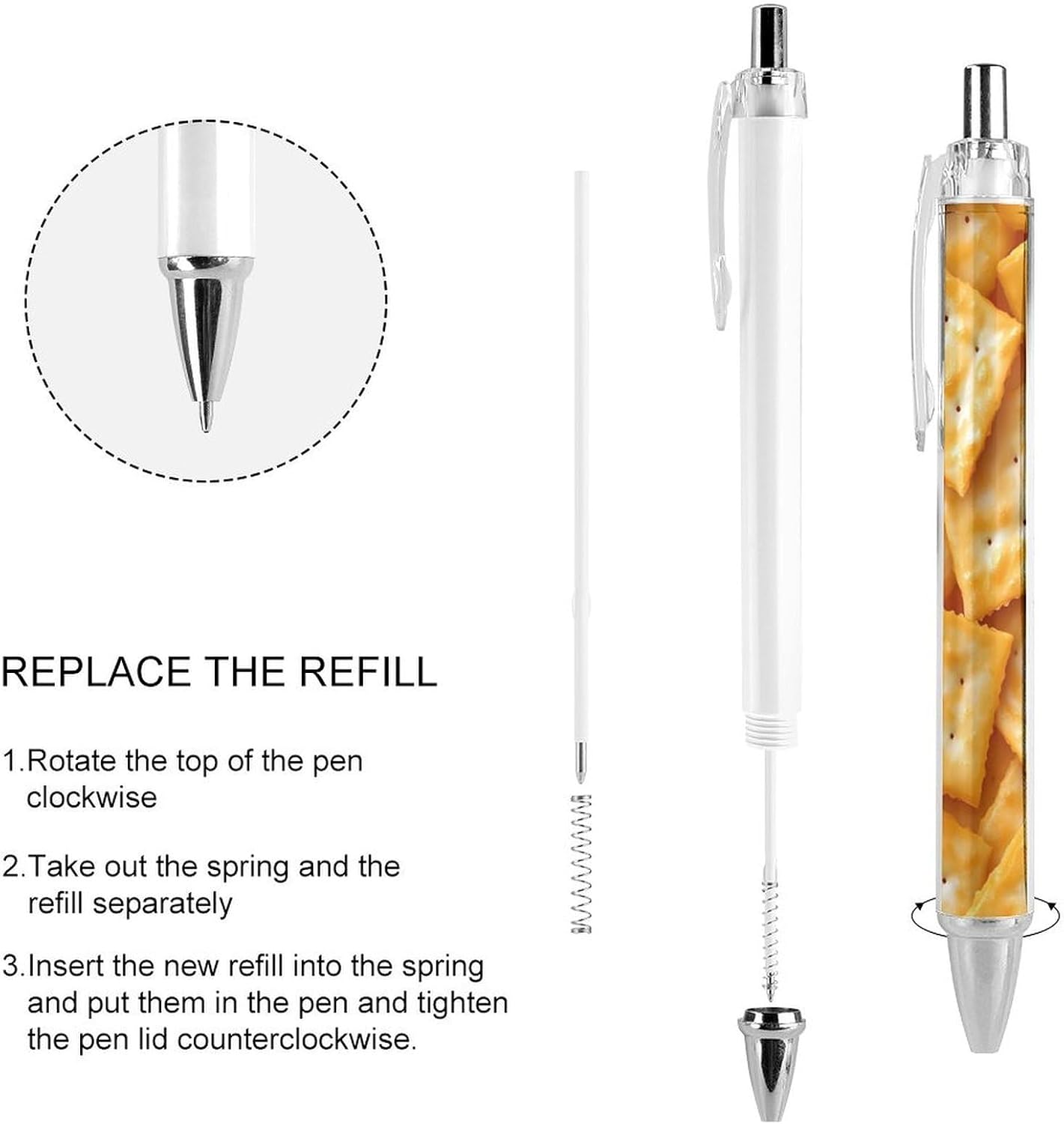 Salted Soda Crackers Food Funny Retractable Ballpoint Pen Black Ink Smooth Writing Pens Personalized Office Supplies 1 PCS image 4