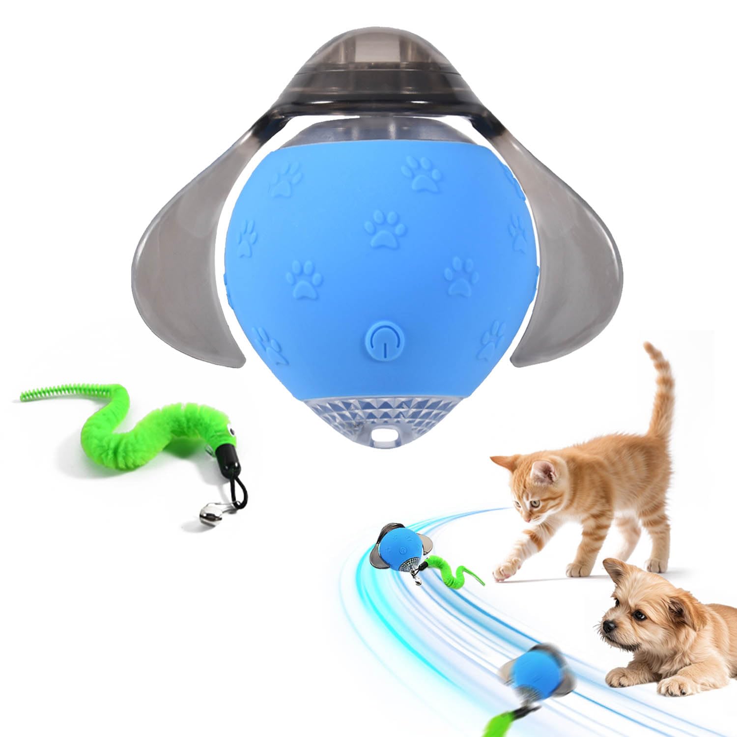 Kinizuxi Interactive Cat Toy Ball with Feather Tail, 2025 Newly Rechargeable Firefly Motion Activated Automatic Rolling Cat Ball Toys, 3 Modes Moving Electric Kitten Balls for Indoor Cats(Blue)