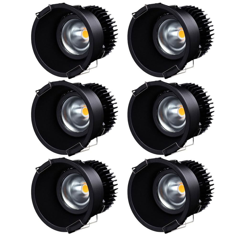 JKJZSALJ 2.5 Inch 6 Pack Trim Retrofit Led Recessed,6W,Selectable 3Cct 3000K,4000K,6000K Dimmable,30 ° Adjustable Angle Baffle Trim,Simple Retrofit Installation,Black