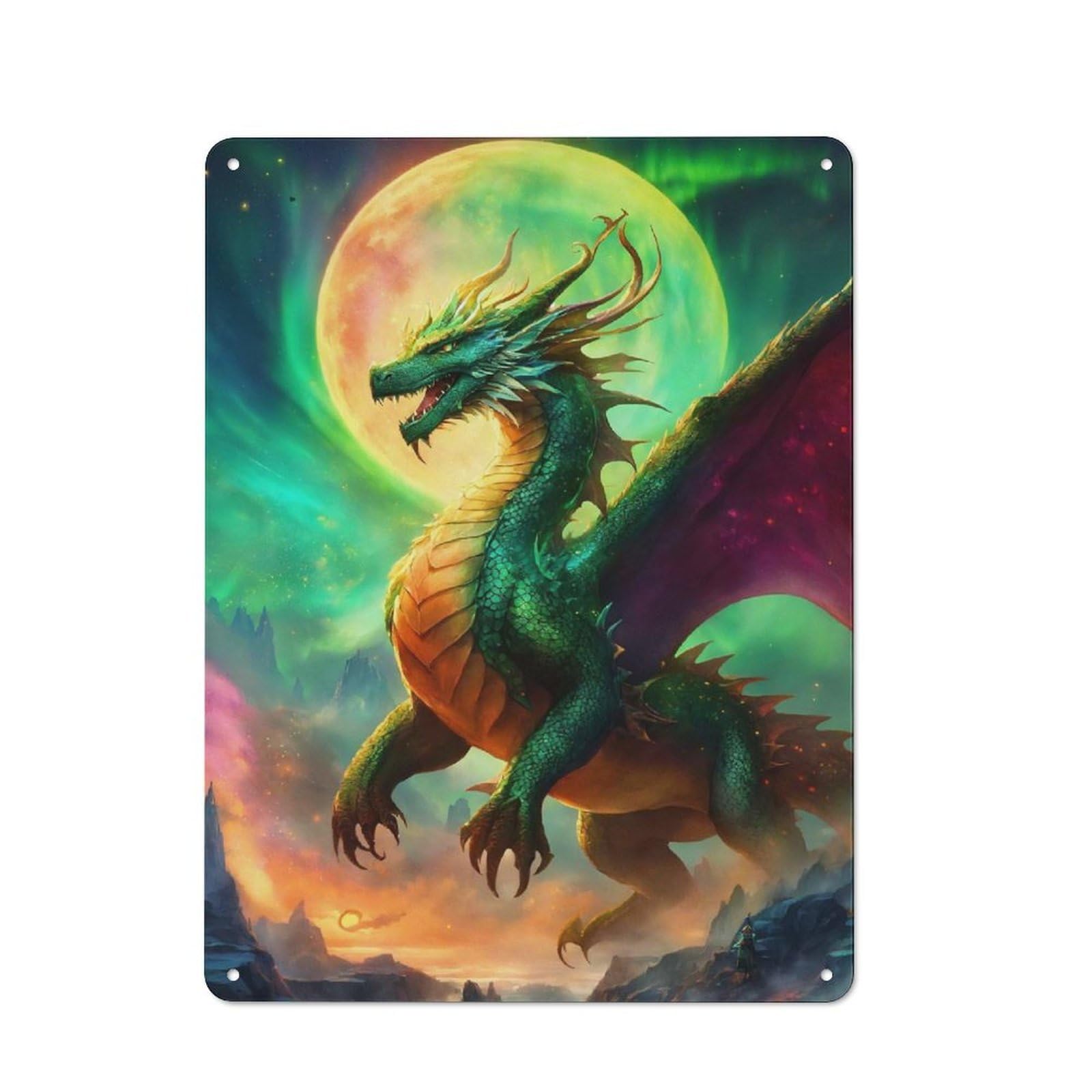 Junmoney Apocalyp Fantasy Dragon Retro Metal Plaque 40X30cm For Guest Room Or Hallway, Housewarming Present For People Styling Guest Room And Hallway