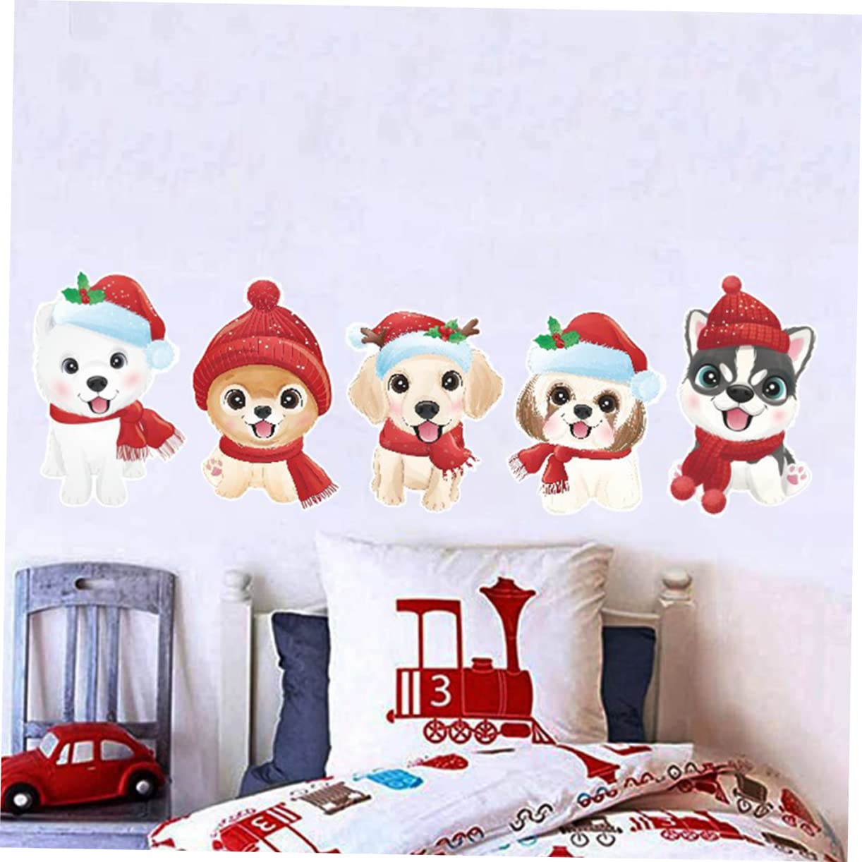 Gatuida 5 Fogli Adesivi Ornamenti Natività Per Albero Di Natale Adesivi Murali Ghirlanda Cartone Animato Cane Natale Finestra Decalcomania Decorazione Finestra Creativo Iridescente