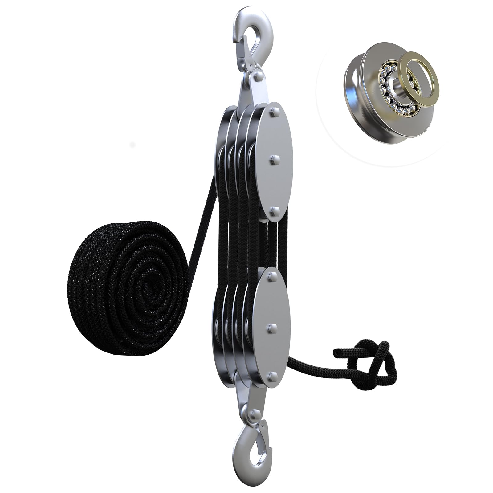YATOINTO Rope Hoist Pulley System with Metal Bearing, 4400LB Pulley Block and Tackle, 8:1 Lifting Power 65ft, Heavy Duty Pulley Block for Hunting Lifting Heavy Objects Garage Warehouses Building 4 Pulley