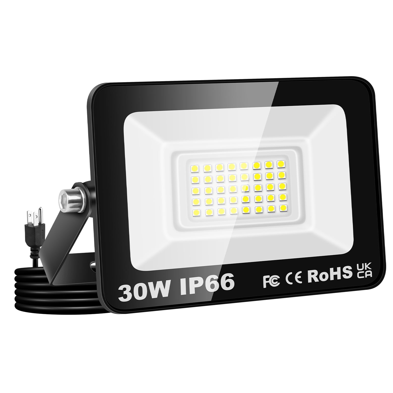 Willpower Outdoor LED Floodlights 30W 3000LM, Flood Lights with Plug, LED Security Lights 6000K Cold White Job Site Work Lamp IP66 Waterproof for Garden Garage Yard Lawn Court Workshop Patio