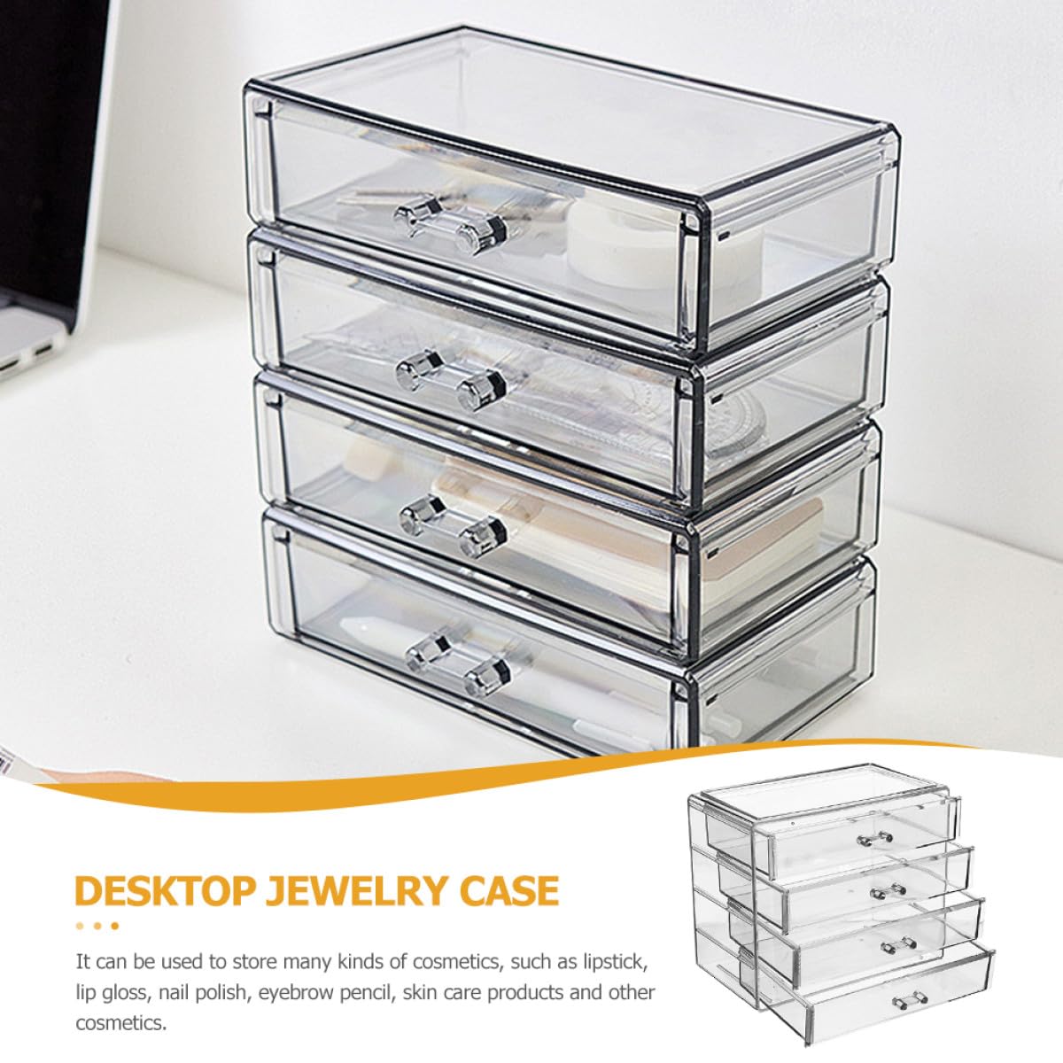 Acrílica Caja de Cosméticos Cuatro Cajones de Mesa Grande Transparente