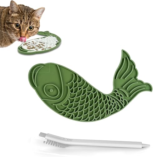 Miniatura 6 de Tapete para lamer gatos, 3 piezas. Tapete para lamer lentos en forma de pez, tapete antideslizante para lamer con ventosas para reducir el