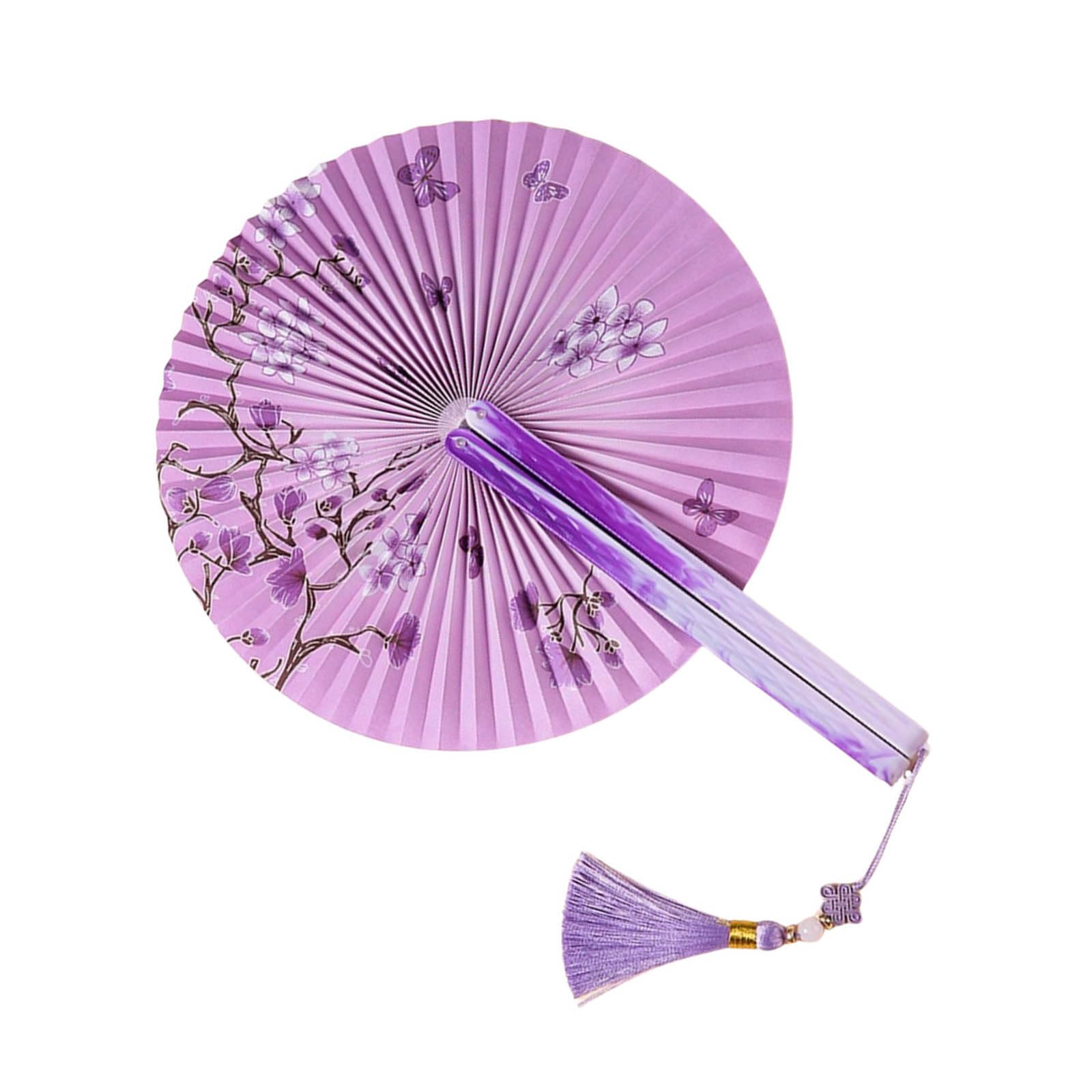 PURPLELILY Handheld Folding Fan with Pendant Vintaged Designing Paper Fan Perfectly for Women ’ s Event and Decoration Dance Elegant Hand