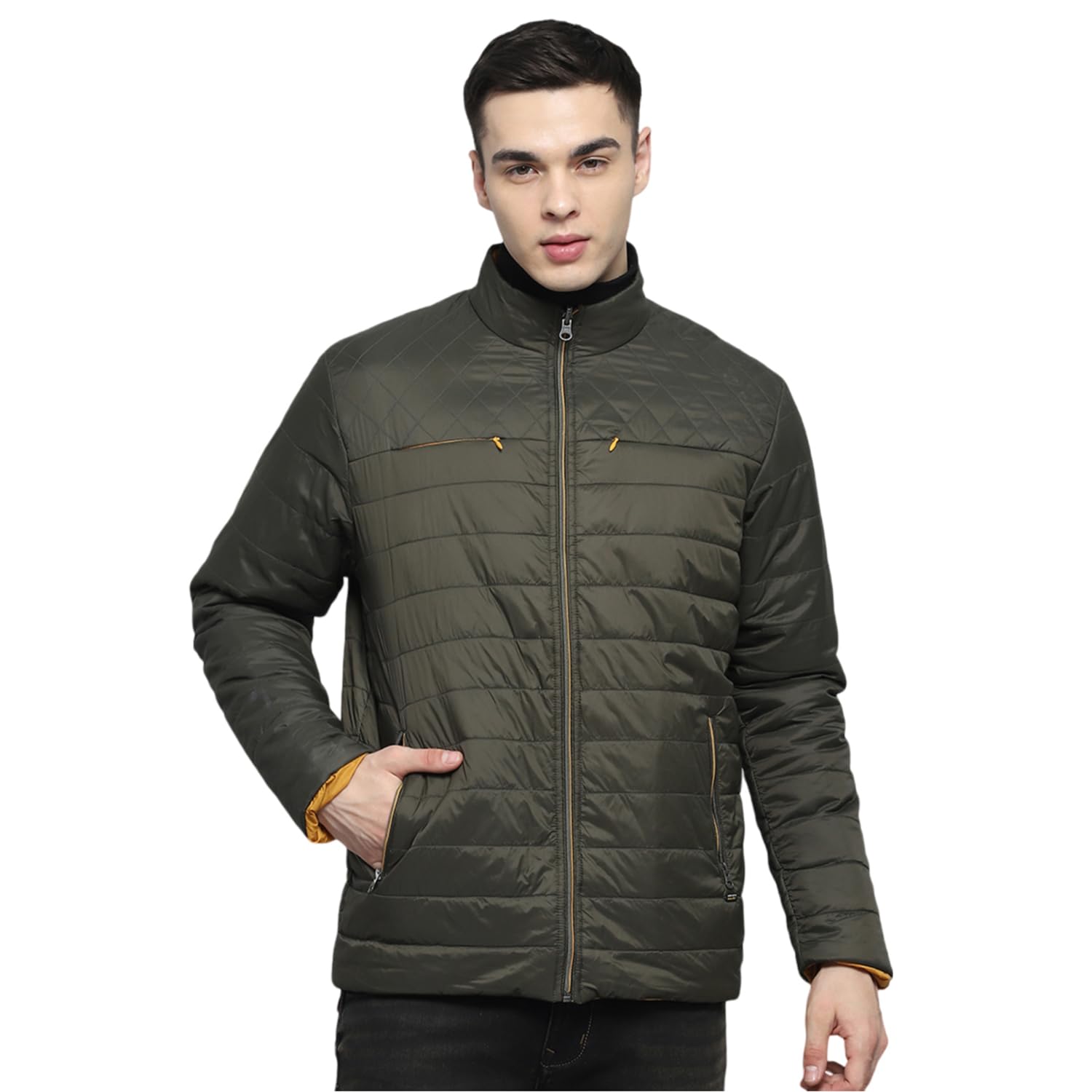 monte carlo Mens Solid Olive Mock Neck Full Sleeve Jacket-picture-54