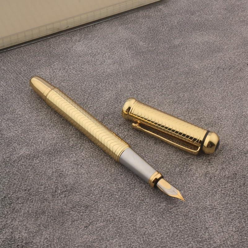 Penna stilografica in metallo con linea classica, elegante, per scuola, studenti, ufficio, idea regalo (giallo)