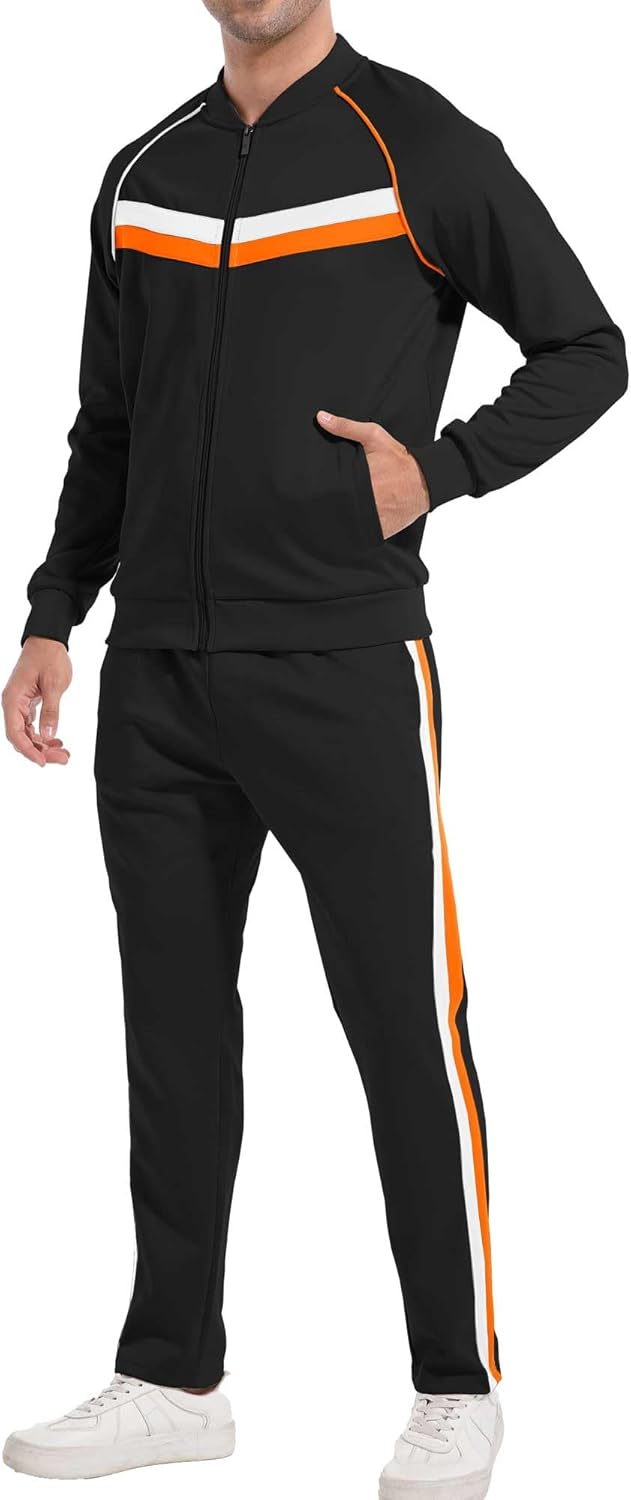 W JIANWANG Mens Tracksuit Sweatsuits 2 Piece Casual Jogging Warm Up Full Zip Athletic Long Sleeve Sets