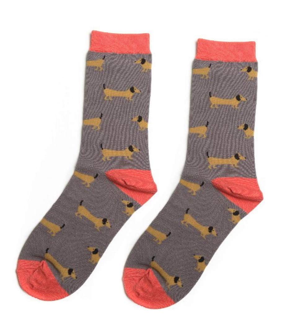 LilyRosa Grey Dachshund Socks Sausage Dog Dogs Womens 3-7 Bamboo Mix Gift 1 Pair