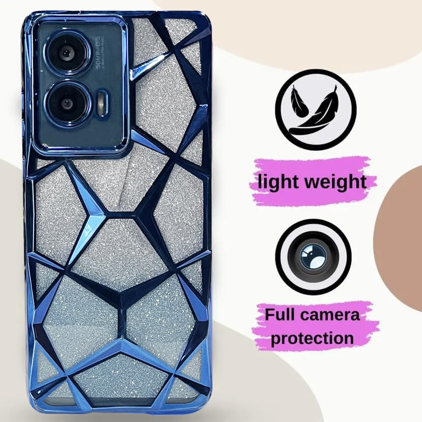 Image of VONZEE Gradient Glitter Case for Moto Edge 50 Fusion /Moto G96, Luxury Electroplated 3D Cube, Diamond Bling Shiny Soft TPU Clear Shockproof Case Women Girls Protective Phone Cover (Blue)