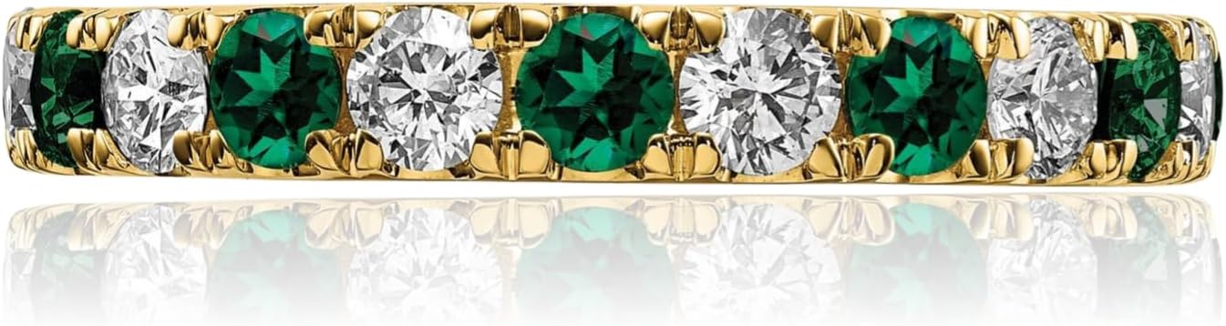 IceCarats 14K Solid Yellow Gold 1.35 carat Lab Green Emerald Diamond Eternity Anniversary Ring 3.26mm Band Round Cut, Prong Set