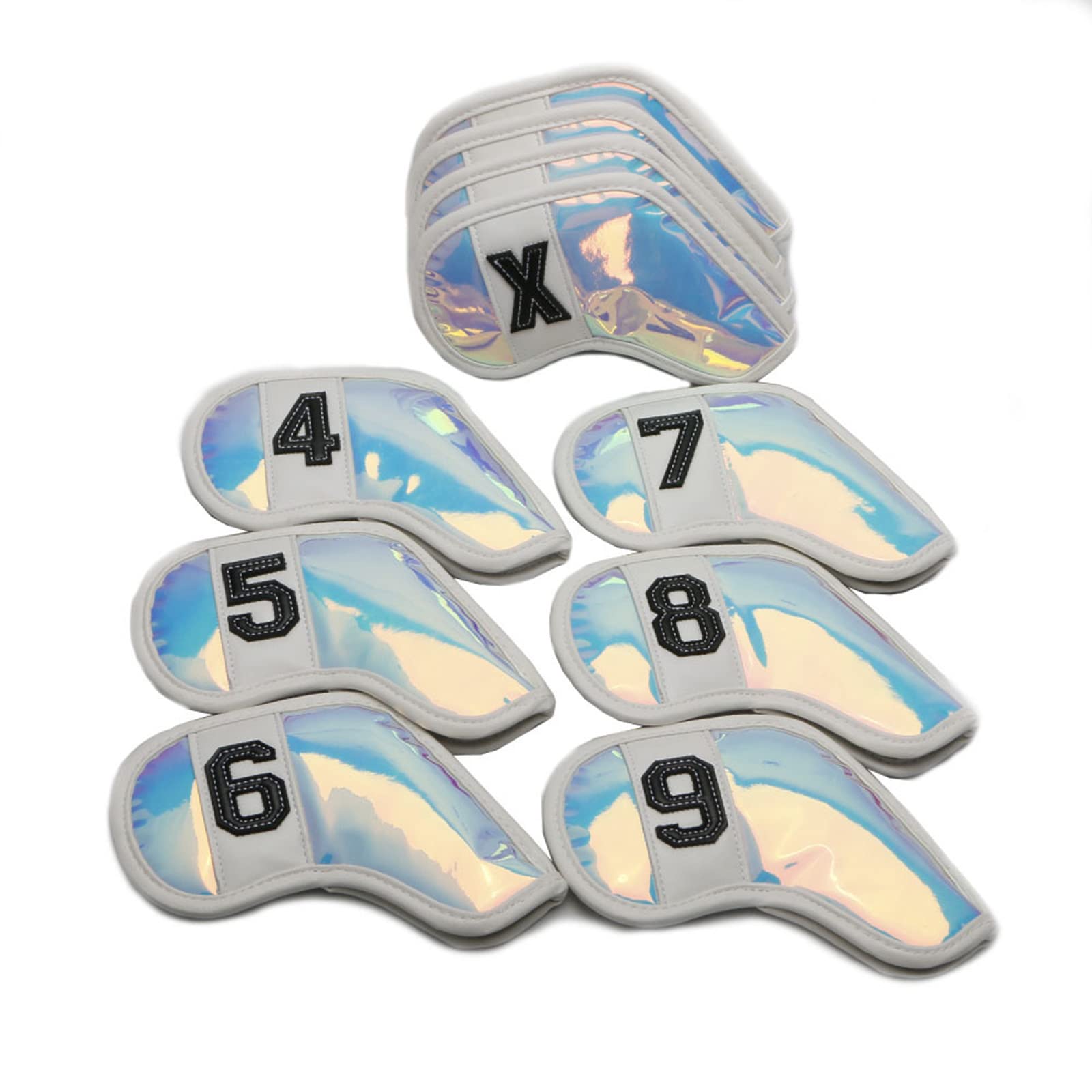 Copricapo in Ferro da Golf Copricapo Protettivo in TPU Putter per Mazze da Golf Coprimazze Riflettenti Impermeabili Durevoli 10 Pezzi con Nastro Magico,White