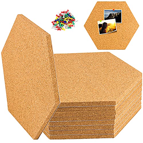 SHEUTSAN 8 Pack 13.5 x 11.8 Inch Hexagon Self-Adhesive Cork Board, 1/2 Inch Thick Cork Board Tiles with 50 Push Pins, Decorative Cork Bulletin Board for Wall Decoration SHEUTSAN 8 Pack 13.5 x 11.8 Inch Hexagon Self-Adhesive Cork Board, 1/2 Inch Thick Cork Board Tiles with 50 Push Pins, Decorative Cork Bulletin Board for Wall Decoration