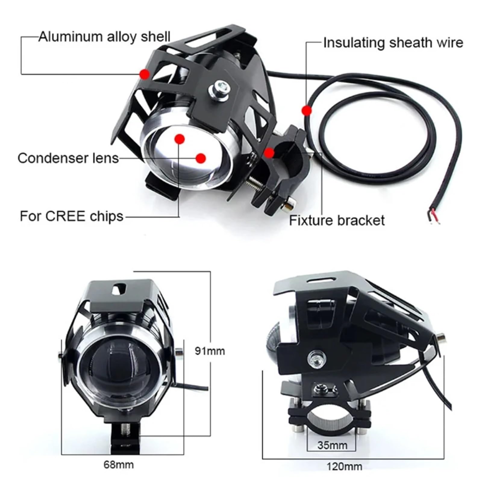 Anabbaglianti Faro per moto 3000LM Proiettore per moto DRL LED per moto Adatto per Bmw Adatto per Honda Adatto per Suzukia Luci per motociclette(U5-1PC)