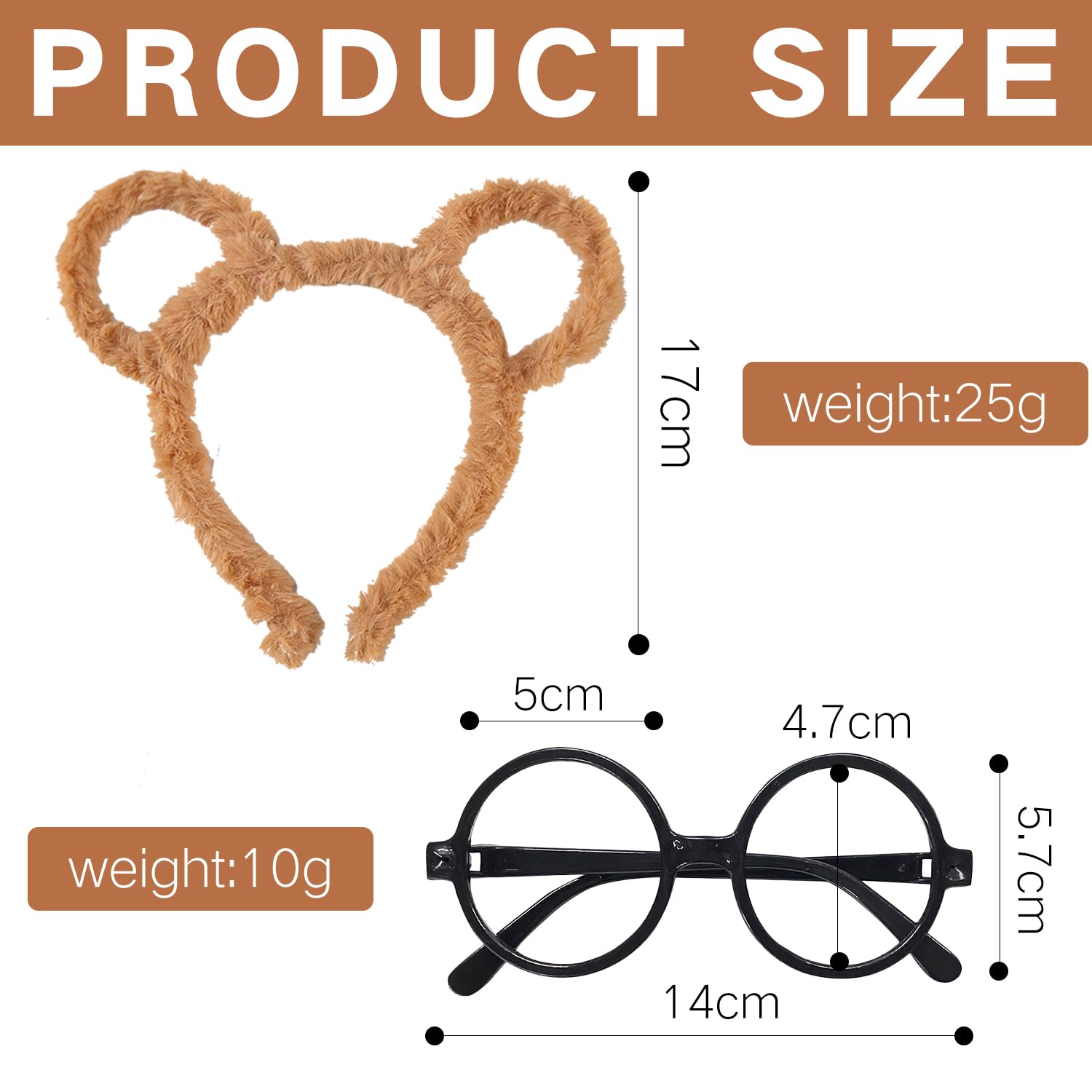 Lezevn 12pcs Halloween Chipmunks Garment Accessory Sets Cute Cartoon Animal Ears Hairband Black Round Glasses Frame for Halloween Party Cosplay - Image 3
