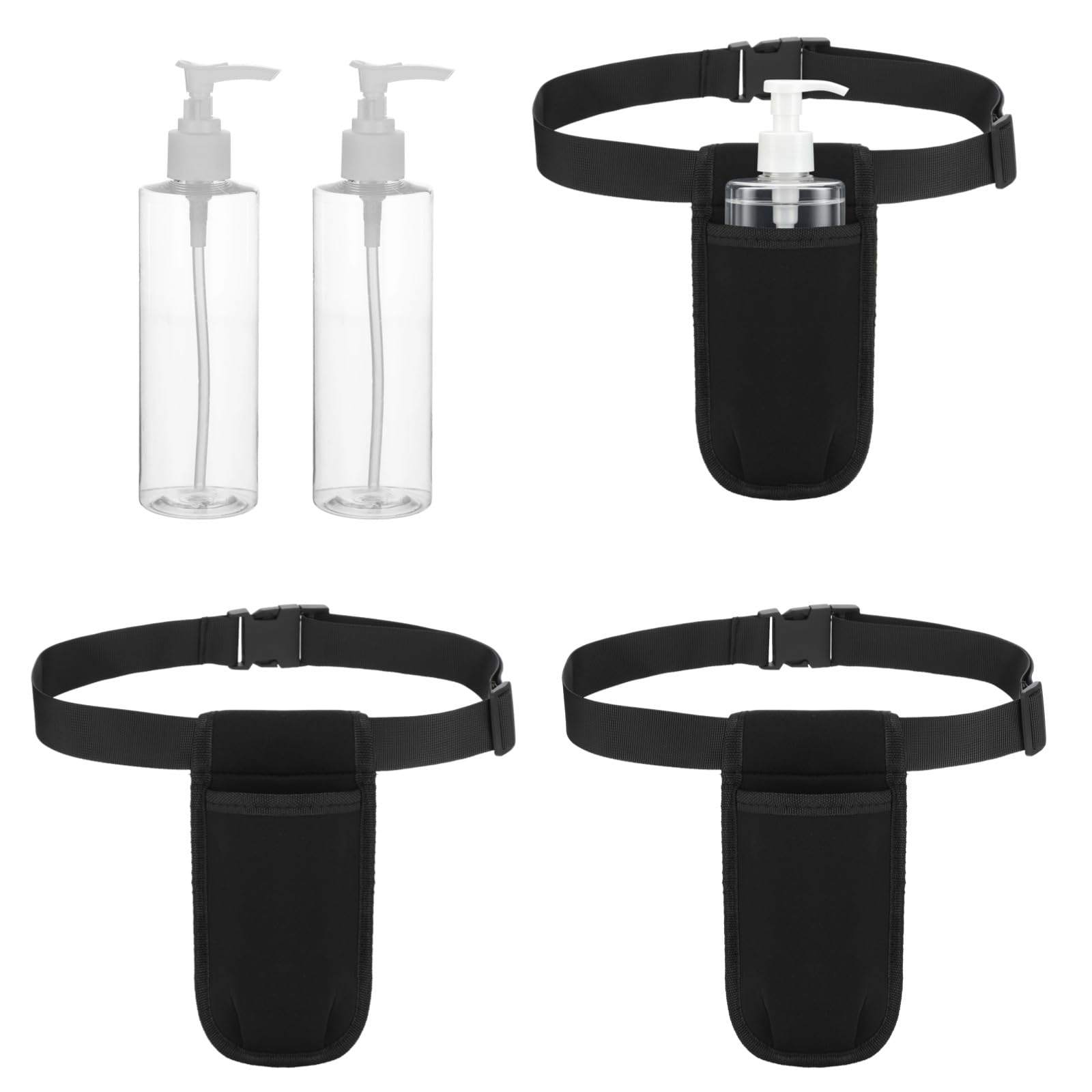 Confezione da 3 flaconi dispenser a pompa, in plastica trasparente, da 250 ml, organizer per cosmetici con spallacci regolabili e coperchi staccabili, contenitori portatili per saloni, spa, viaggi