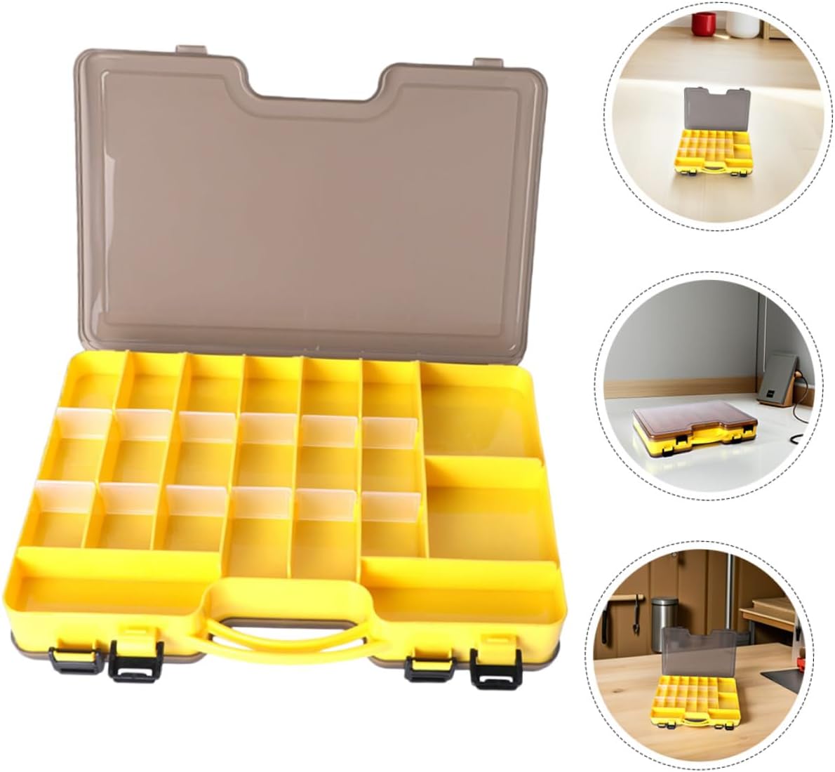 2pcs Fishing Tackle Boxes Organizer, Multi-compartment Plastic Lure Storage Case 29cm X 19.4cm X 5.7cm Yellow, Double-sided Bait Container for Outdoor Fishing Gear