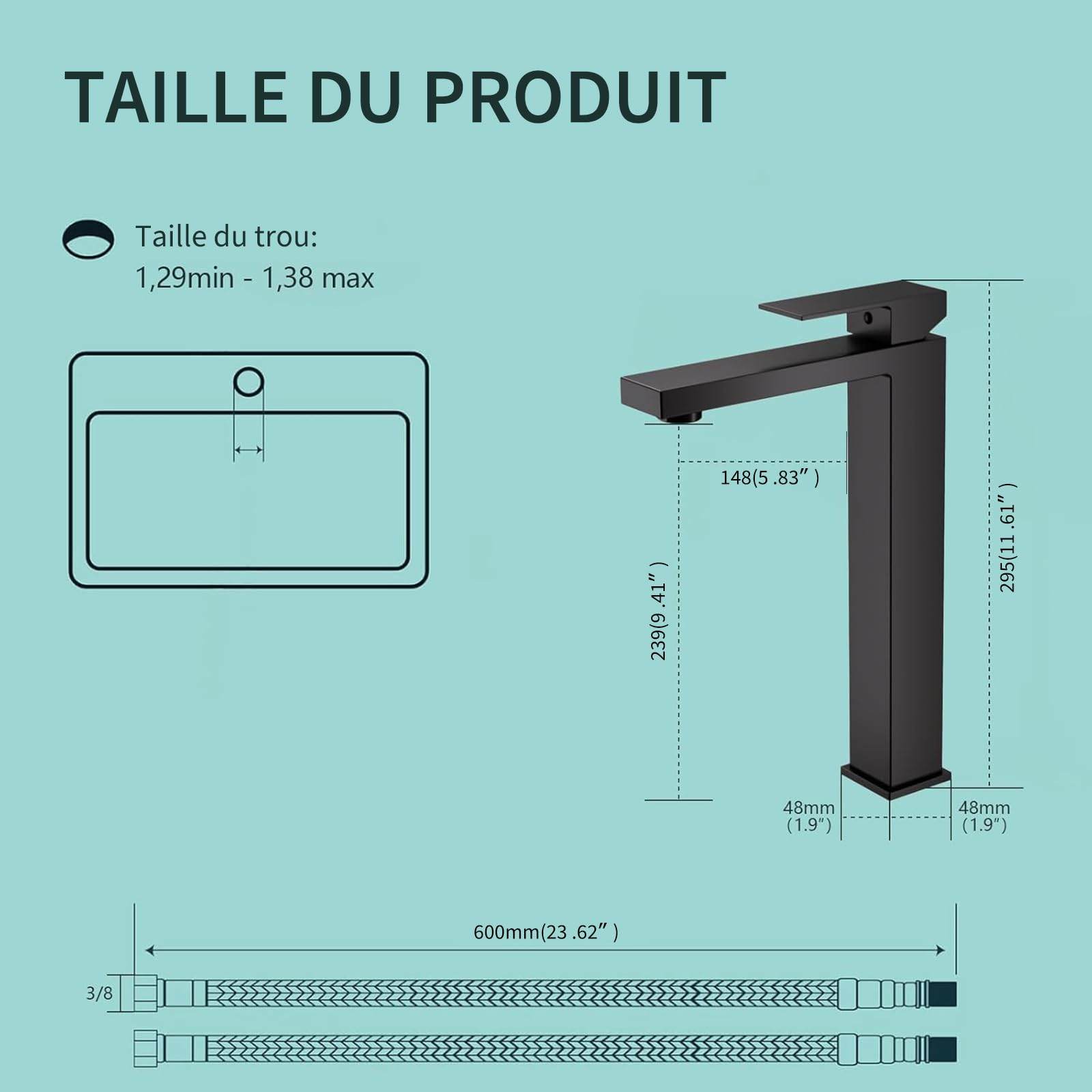 Robinet Salle Bain Noir, Mitigeur Lavabo Haut pour Vasque à Poser BuntHaus | Robinetterie Moderne en Acier Inoxydable, avec Aérateur Amovible, eau Chaude et Froide, Sans Plomb et Installation Facile