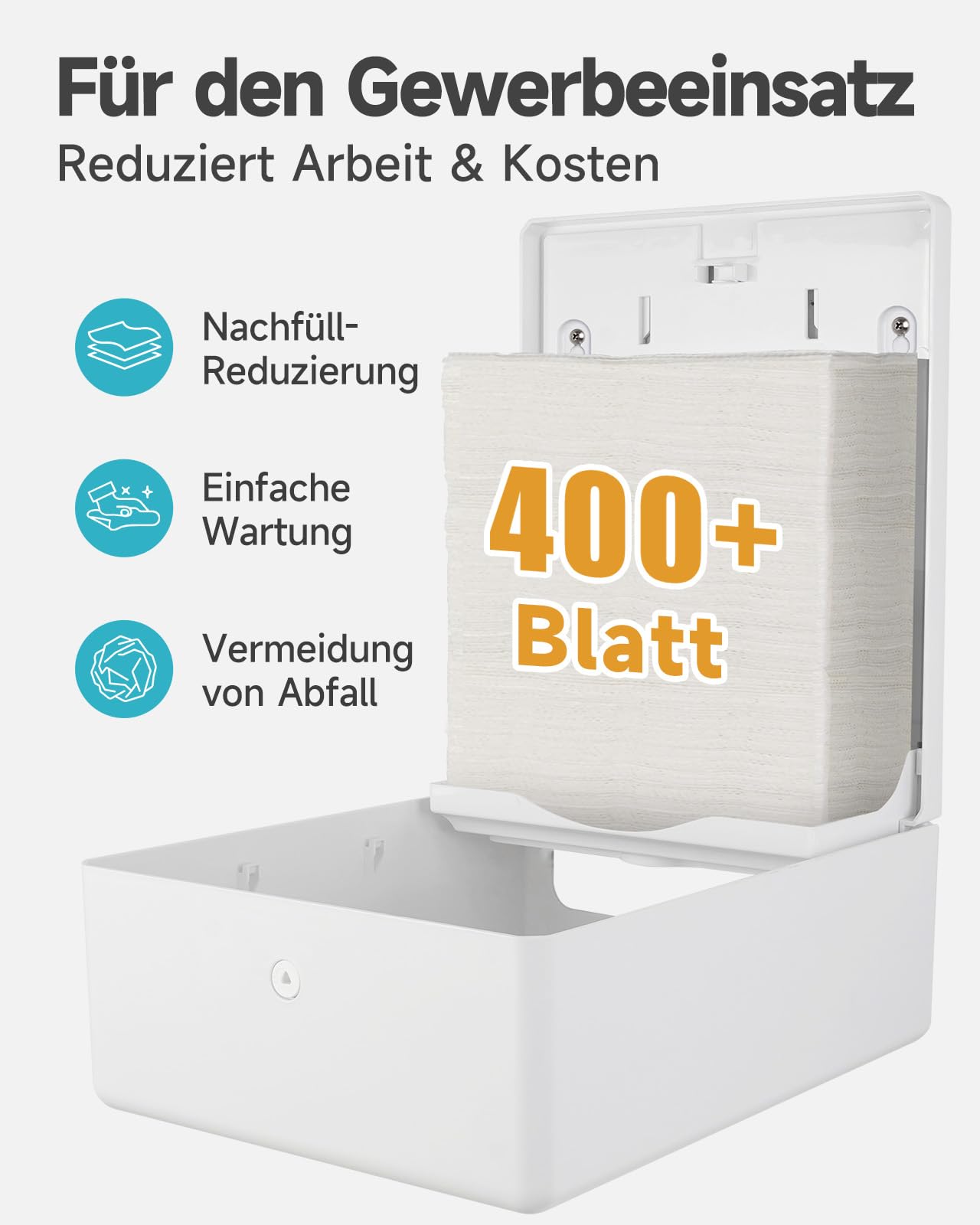 AIKE Verbreiterter Papierhandtuchspender, 400-Blatt Wandmontage Für H2, H3, Z/V/C-Falz & Multi-Falz (für Größe ≤25,2 * 11,5cm), AK5302H