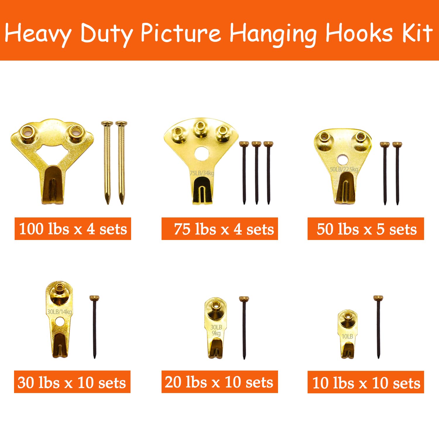 Dianrui 103PCS Plaster Wall Picture Hangers 10-100 lbs - Image 2