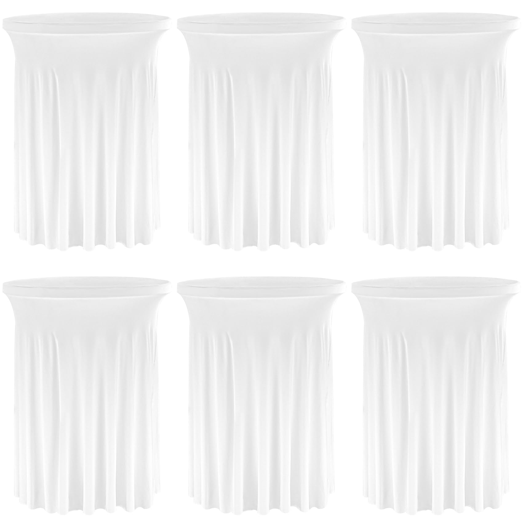 Paquete de 6 manteles redondos de cóctel de 81 x 109 cm, de elastano, para mesa de bar redonda, manteles ajustables, lavables para bar de alta calidad, bodas, fiestas, eventos (blanco)