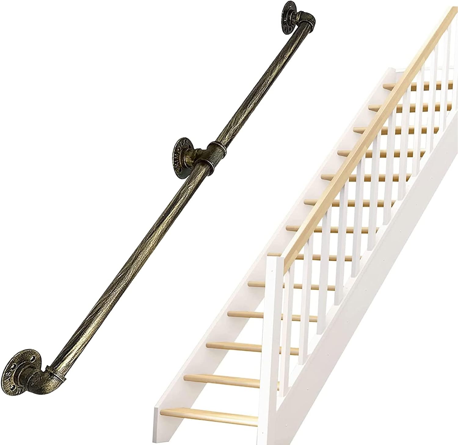 JKSVTF Modern Antique Brass Stairs Banister Handrail for Indoor and ...