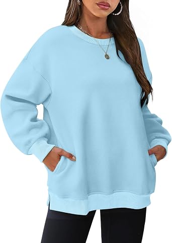 PBNBP Womens Cozy Oversized Sweatshirts Crewneck Long Sleeve Tops Fleece Pullover 2025 Spring Fashion Clothes with Pocket