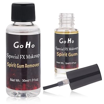 Go Ho Spirit Gum Adhesive and Remover Kit-5ml Spirit Gum+30ml FX Makeup Remover,Face,Body&Skin Glue,Professional SFX Makeup Glue for Halloween Stage,Cosplay Costume