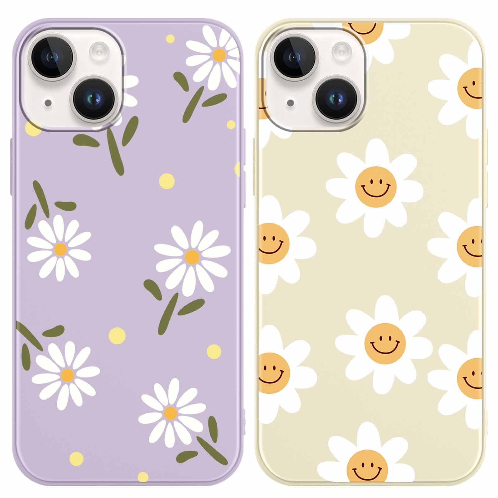 Yoedge 2 Pack Cute Flowers Print Suitable for iPhone 15 6.1" Phone Case, Floral Daisy Aesthetic Pattern Shell Soft Silicone TPU Shock-Absorbing Smile Cover for Women and Girls