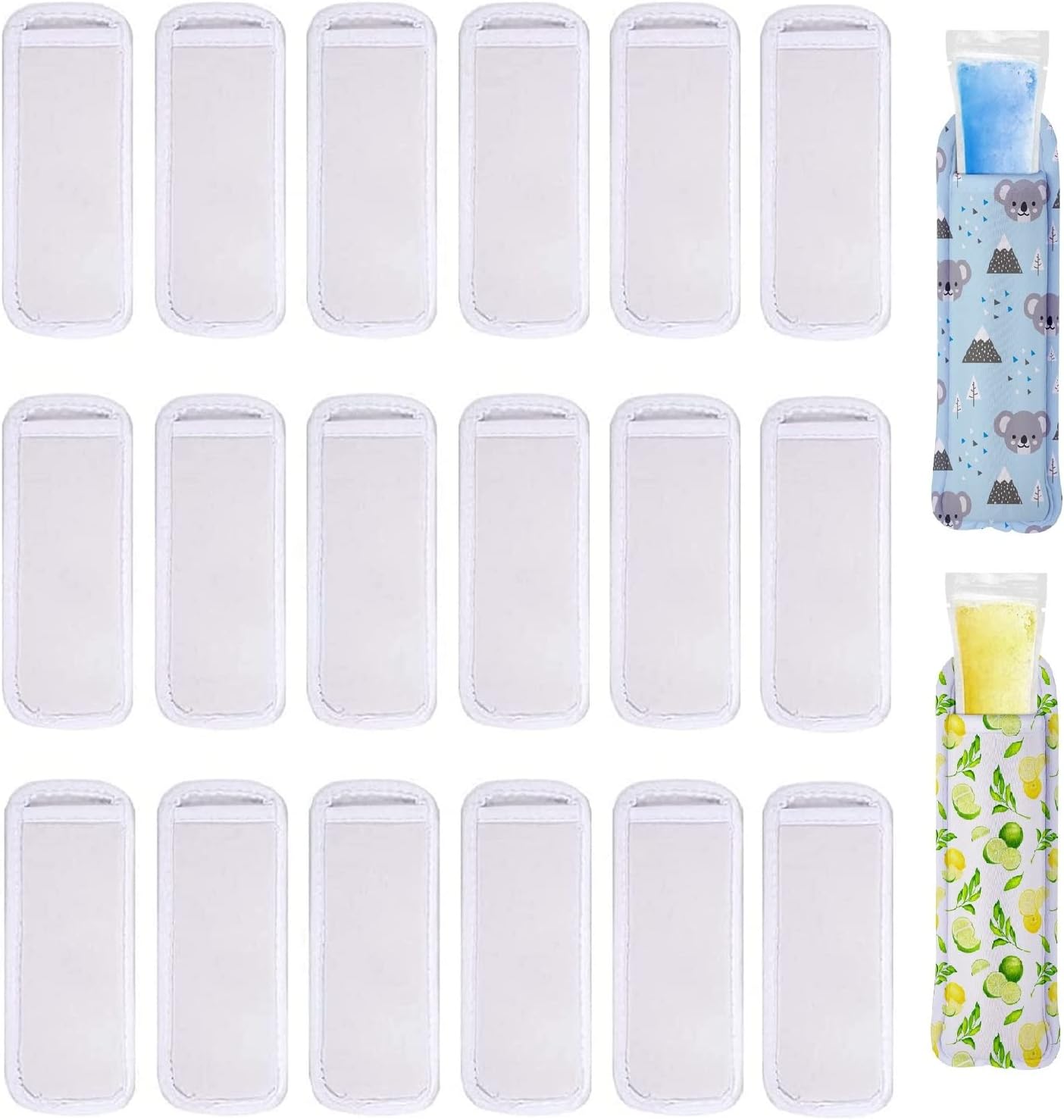 10 Pieces Sublimation Blank White Ice Pop Sleeves Popsicle Holders Bags, Neoprene Fabric
