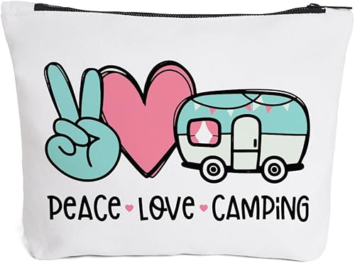 Fokongna Happy Camper - Bolsa de maquillaje para fogata, regalos para remolques de viaje, decoraciones retro vintage para campamento, P