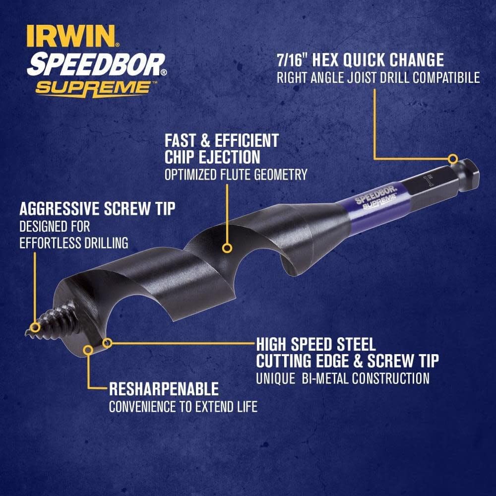 Irwin Tools IWAX3019 Auger Bit 1In X 7.5In Speedbor Supreme