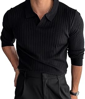 [Manatsulife] ニット 長袖 メンズ ポロシャツ 開襟 ポロカラー インナー カットソー 縦柄 無地 ストレッチ 細身 カジュアル オシャレ ジム ビジネス 春秋 CX151