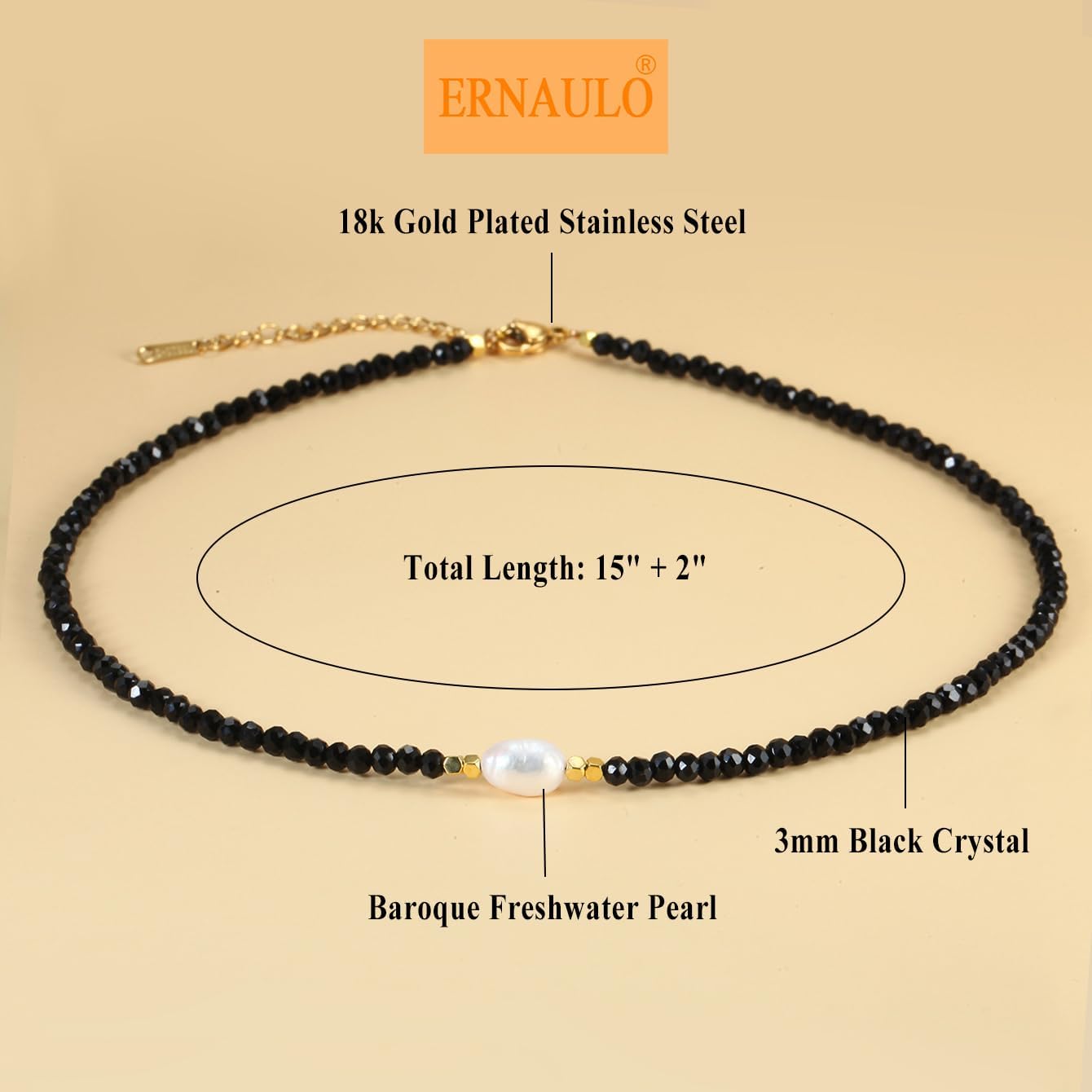 Colorful Beaded Necklaces for Women Crystal Bead Necklace Beach Necklaces Boho Necklaces for Women Pearl Beaded Choker Necklace Stainless Steel 18K Gold Plated Choker - Image 3