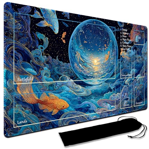 MTG Playmat, 60 x 35CM MTG Playmat with Zones, Stitched Edges Game Play Mat Trading Card Game Playmats Mouse Pad Smooth Rubber Surface TCG Game Mat with Storage Bag (With Zone,6)