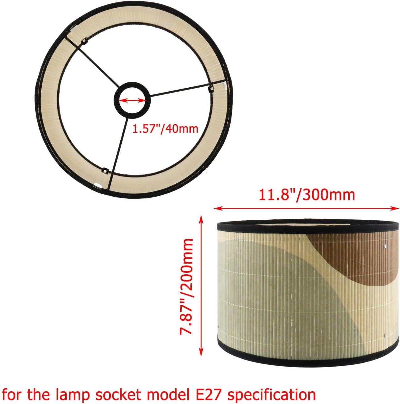 Crapyt E27 Drum Wood Lampshade, 11.8" × 11.8" × 7.87" Round Removable Lamp Cover, Vintage Geometric Pattern Lampshades Applicable to Table/Floor/Ceiling/Wall Lamp, Pattern 3