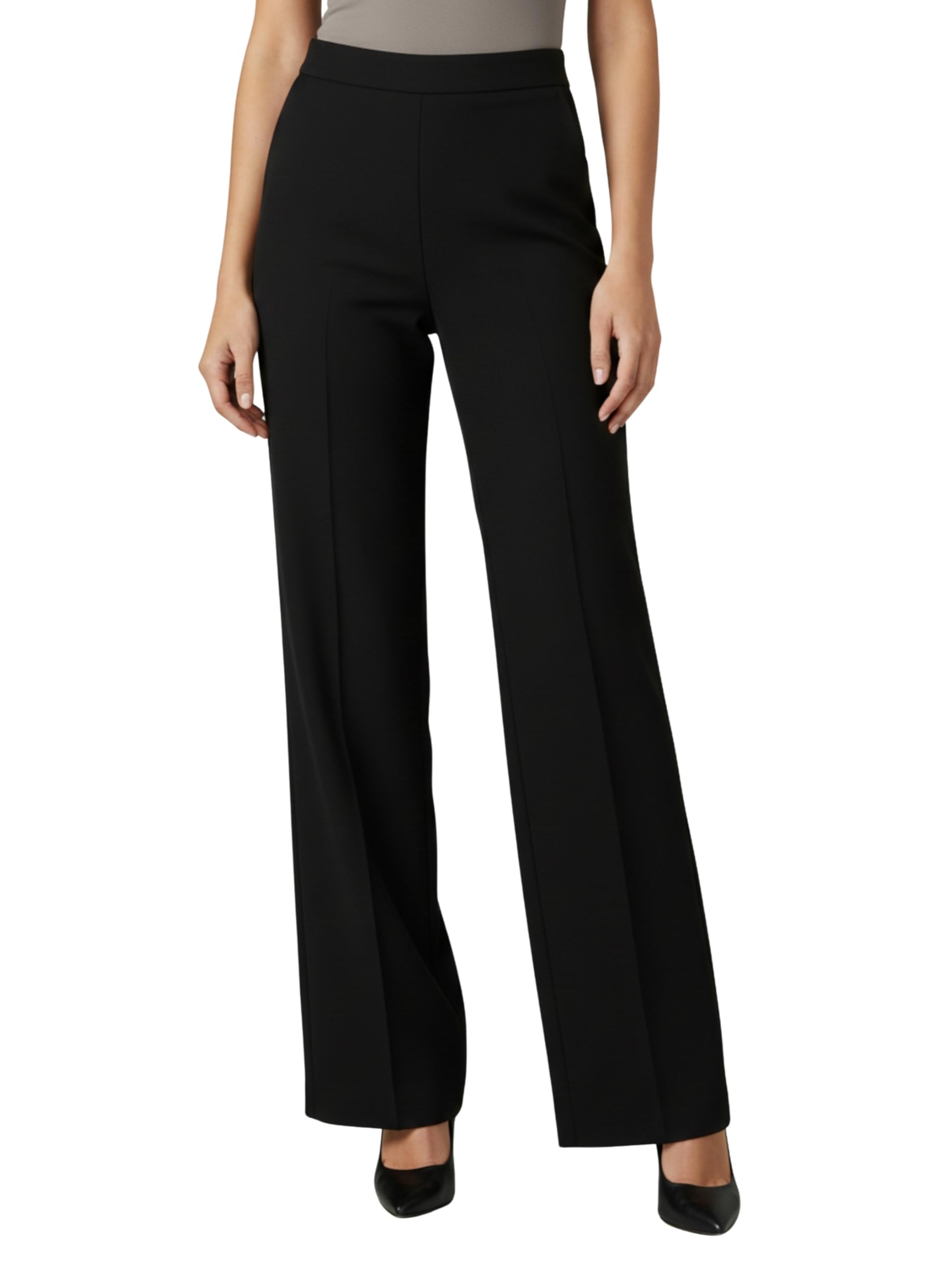 powersutra Women's Black Solid Stretchable Trousers | High Waist Straight Fit Pants | Formal Pant for Women Office Wear | Zipper & Hook Closure with Wide Bottom-picture-2