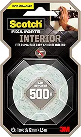 Scotch, 3M, Fixa Forte, Fita Dupla Face, Espuma, 12mm x 1,5m