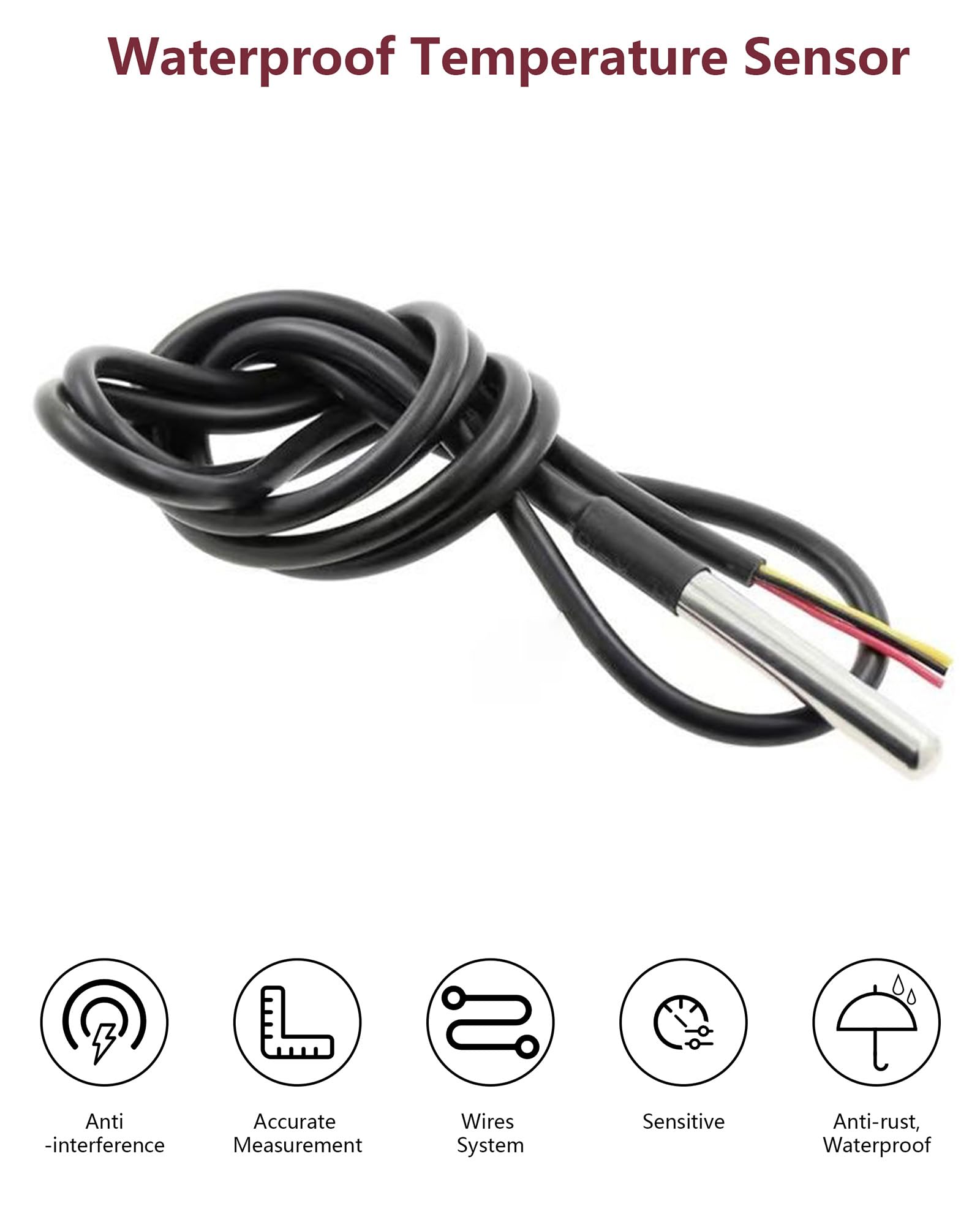 5 M Kabel Edelstahl Temperatursensorsonde: 5 Stuck digitaler Temperatursensor Wasserdicht Temperaturfühler Temperaturbereich (-55℃~ +125℃)