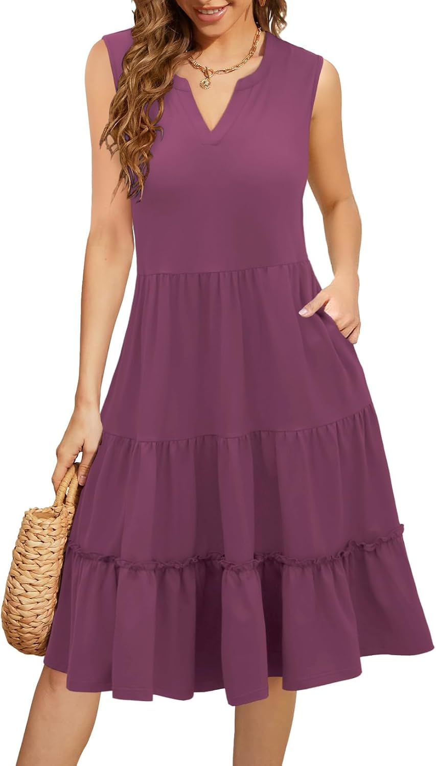 Summer Dresses for Women 2025 Elegant Classy Sleeveless Boho Midi Sun Dress Spring Break Travel Beach Vacation Clothes