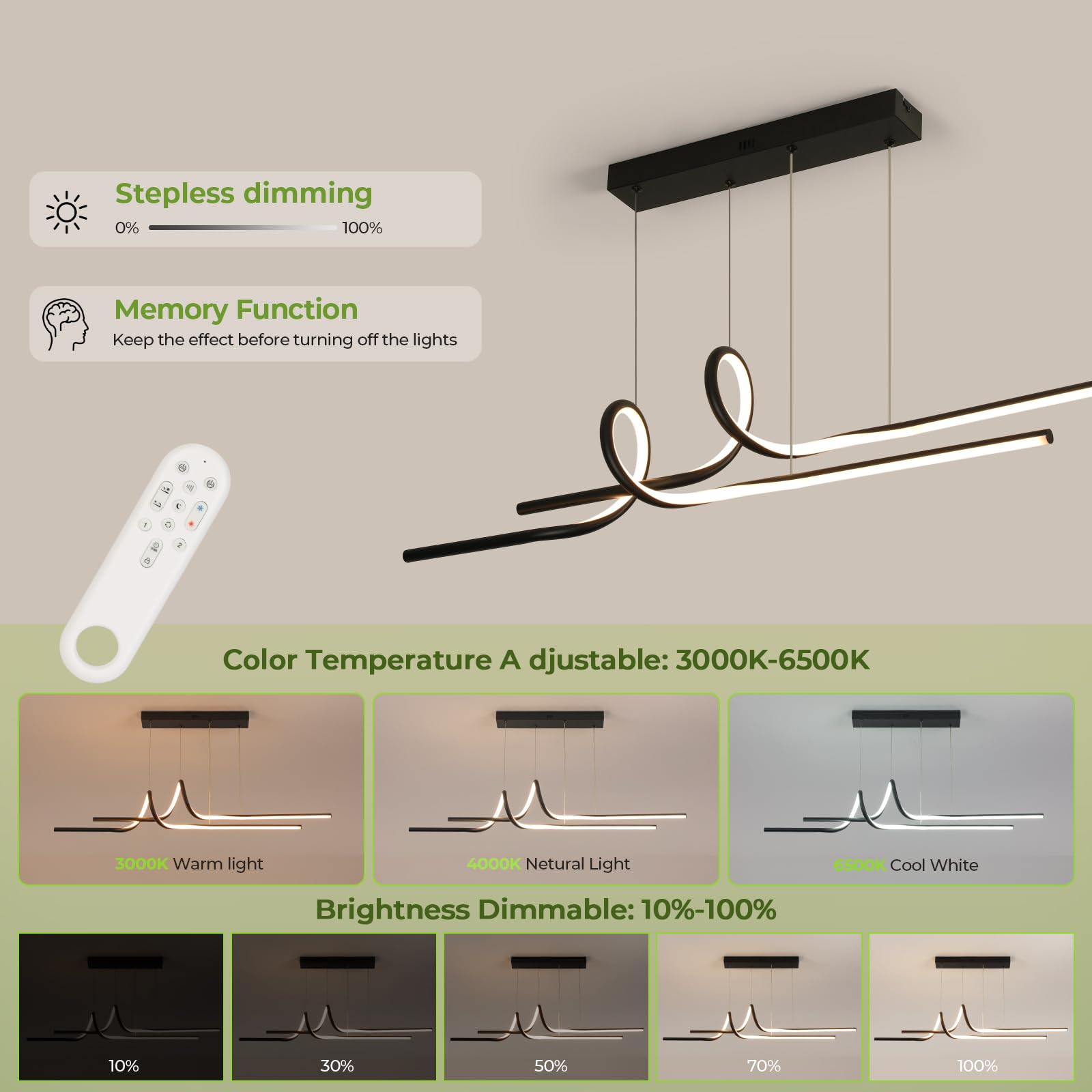 OTREN Lámpara LED Colgante de Techo, 100cm Lámpara Regulable para Comedor