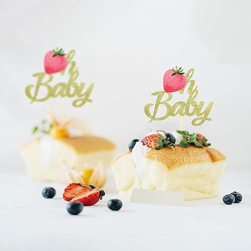 Miniatura 4 de 24 decoraciones para cupcakes de fresa Oh Baby con purpurina para cupcakes de verano con fresa, baby shower, suministros de fiesta de cumpleaños de