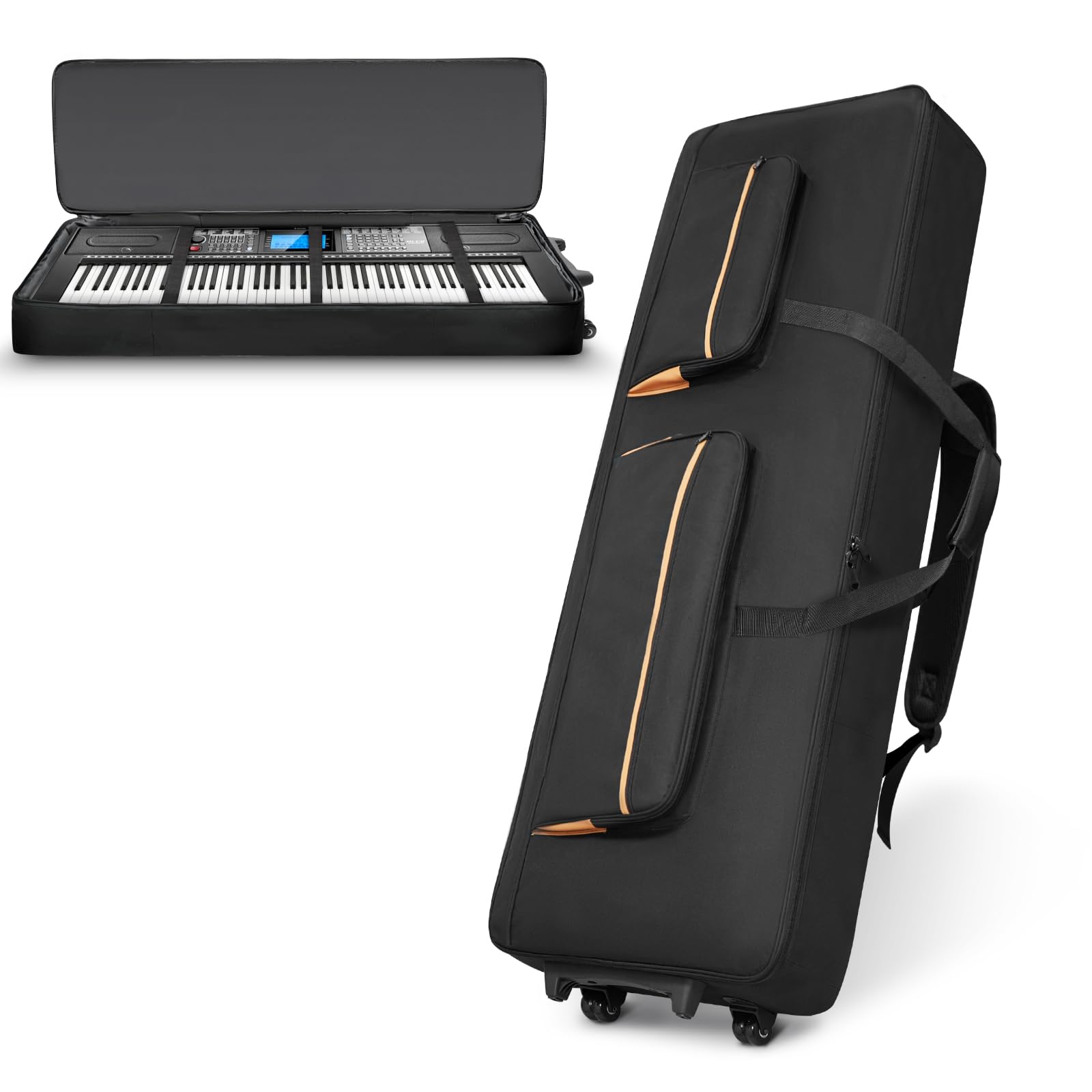 SUNDOY Custodia per tastiera a 88 tasti, 10 mm, imbottita, con ruote, cinghie regolabili e tasche multiple per pianoforte digitale e sintetizzatore