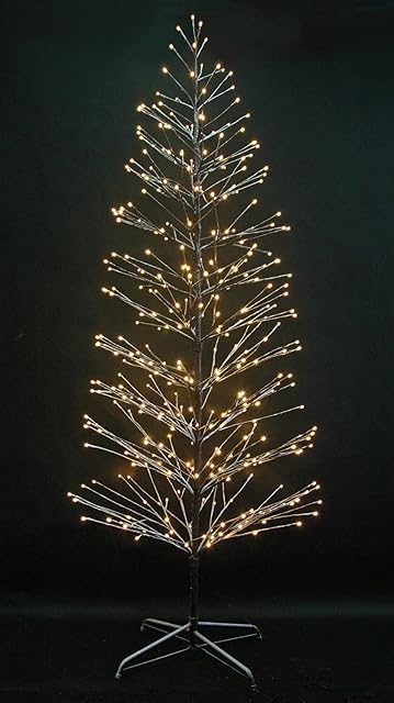 SHATCHI Pre-Lit LED Brown Snowy Twig Tree Christmas Decoration Festive Indoor Warm White Lights Birch Xmas Holiday Home Centerpiece Décor, 7ft